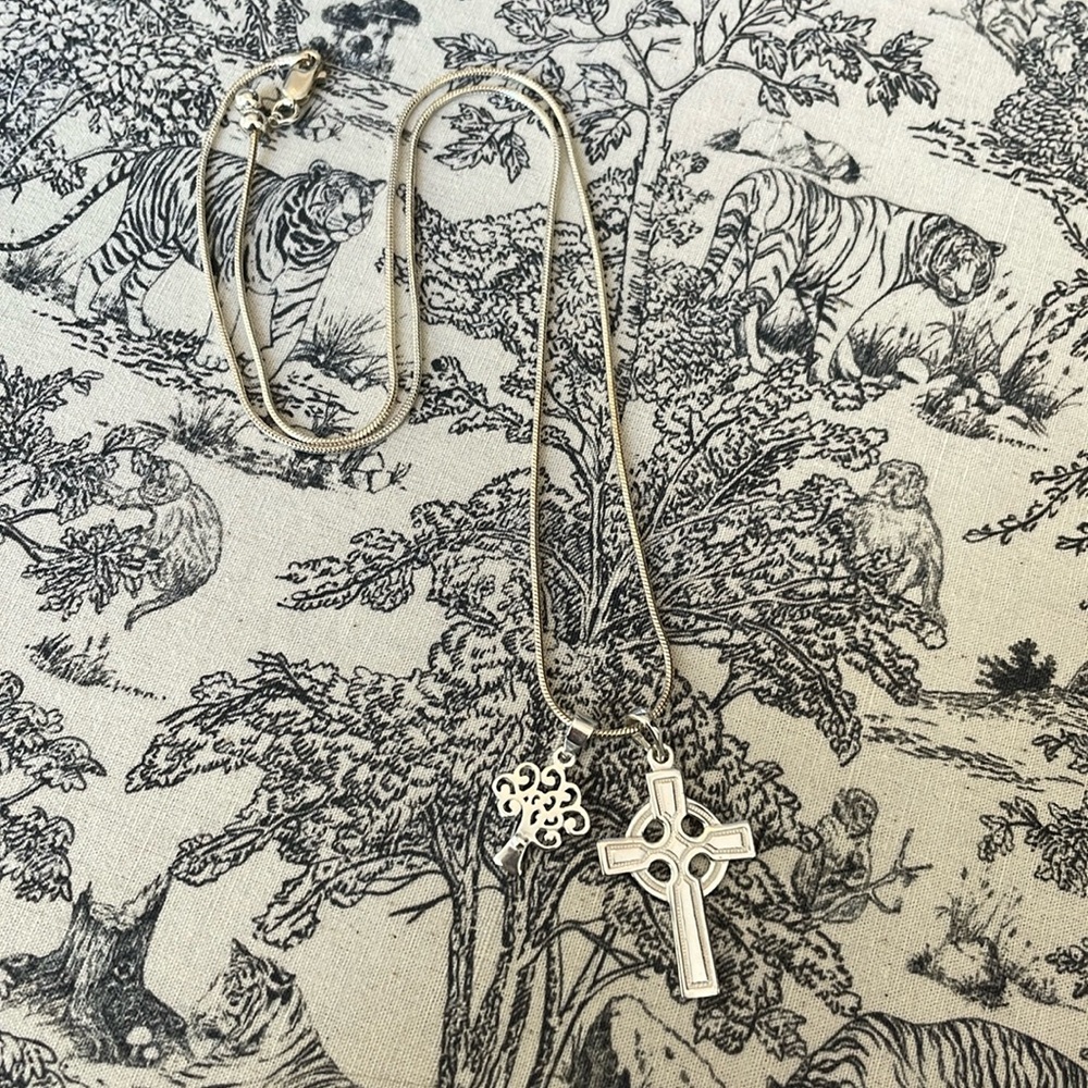 Celtic cross necklace with silver tree charm